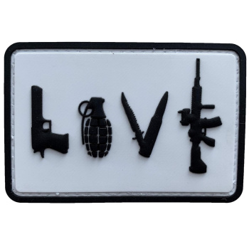 PVC patch LOVE - Pistol Grenade Knife Rifle, Blanc