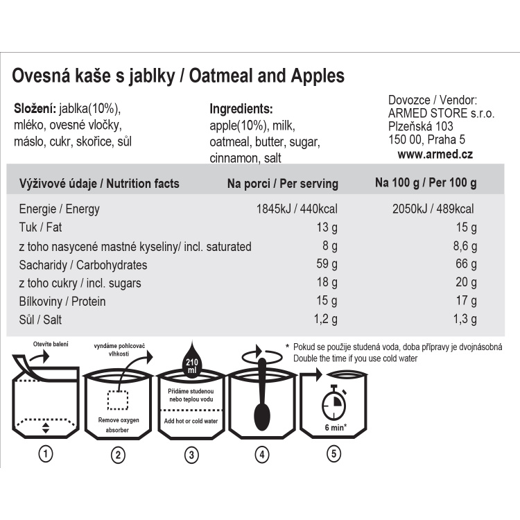 Nourriture déshydratée - porridge aux pommes, Tactical Foodpack