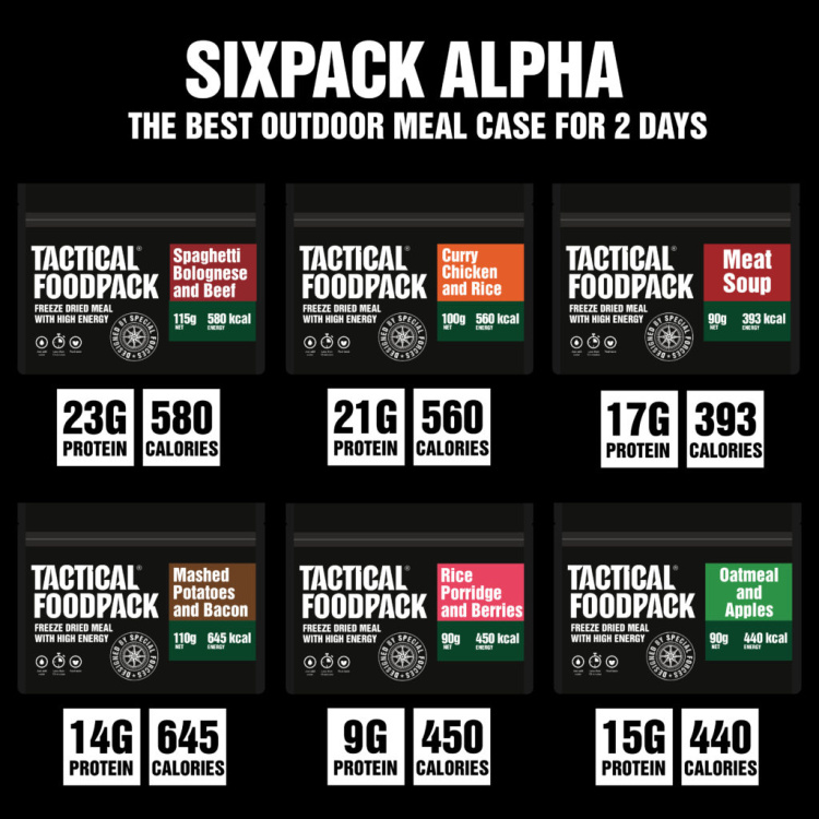 Set de 6x aliments déshydratés MRE - Tactical Six Pack Alpha, Tactical Foodpack