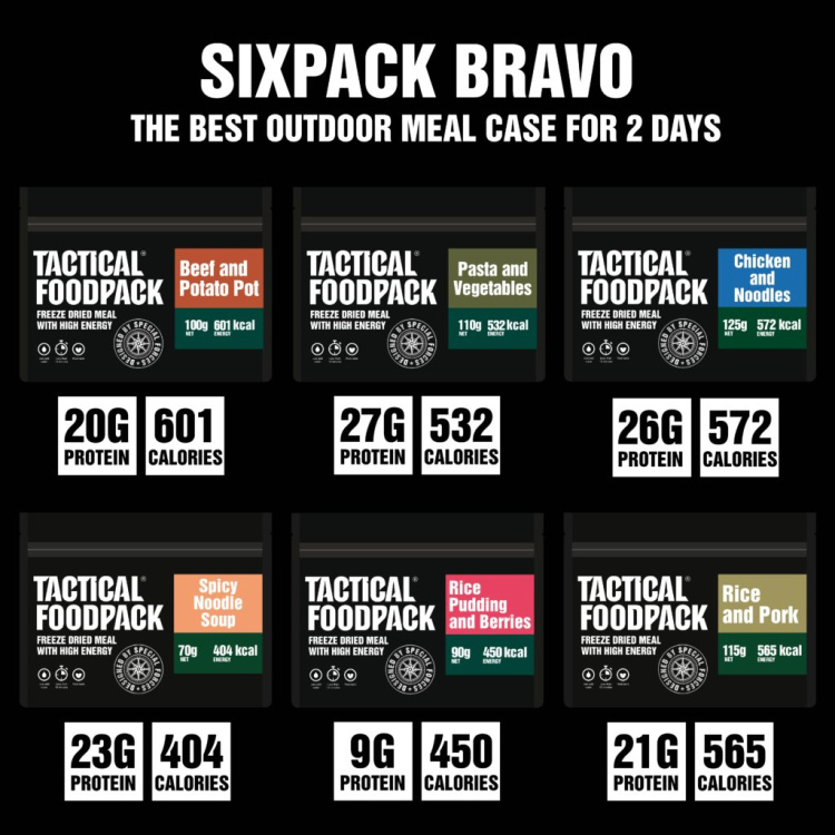 Set de 6x MRE nourriture déshydratée - Tactical Six Pack Bravo, Tactical Foodpack