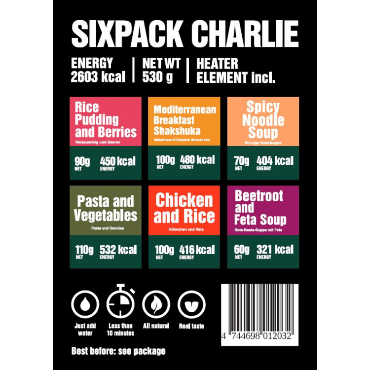 Set de 6x MRE nourriture déshydratée - Tactical Six Pack Charlie, Tactical Foodpack
