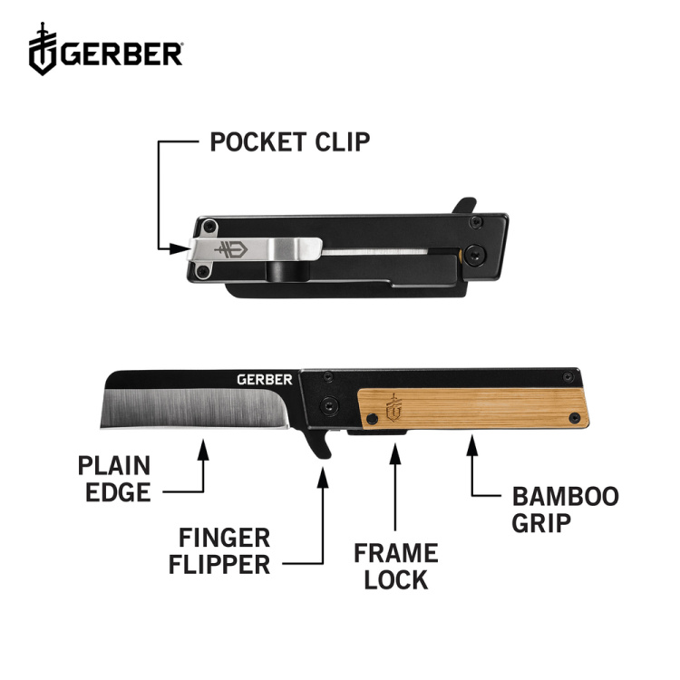 Couteau pliant Gerber Quadrant Modern Folding, manche en bambou