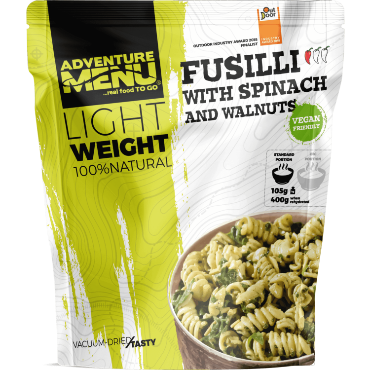 Nourriture déshydratée sous vide - Fusilli aux épinards et aux noix (VÉGAN) - Lightweight, Adventure Menu