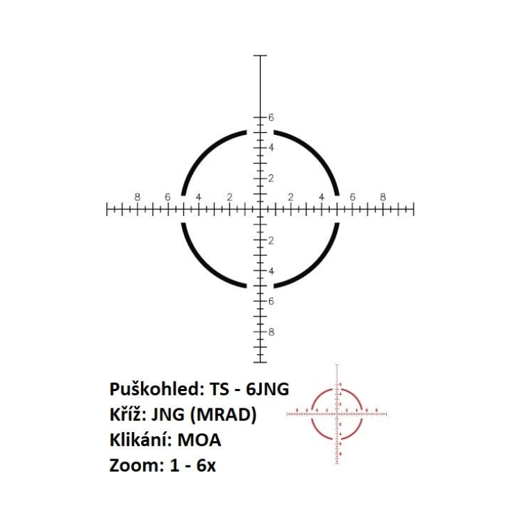 Lunette de visée US Optics TS-6x - 1-6x24 mm, tube 30 mm, FFP, JNG MIL (MRAD)