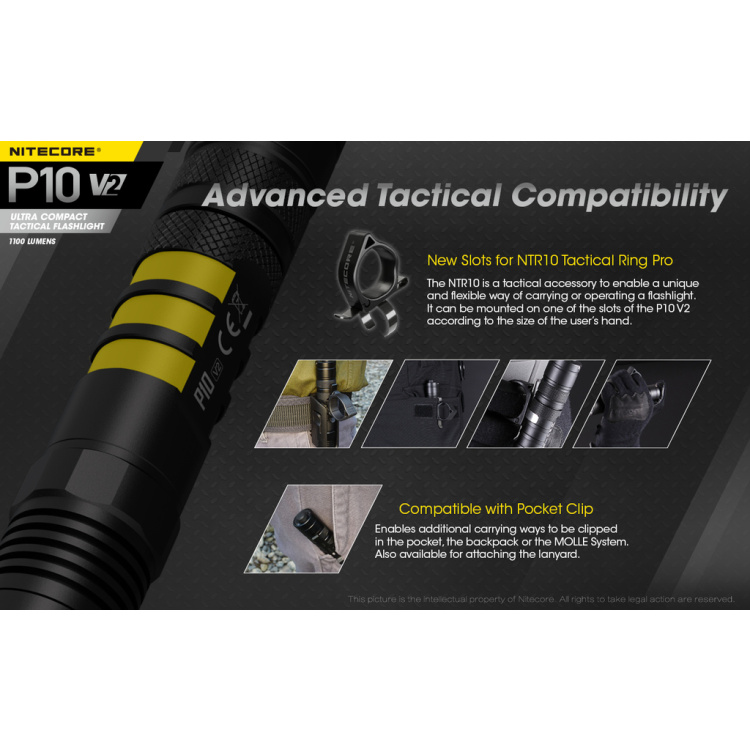 Lampe de poche P10 V2, Nitecore, 1100 lm, set