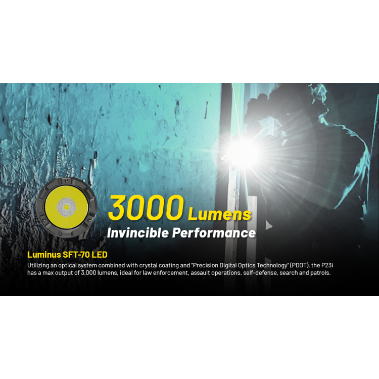 Lampe de poche tactique P23i Luminus SFT-70 LED, Nitecore, 3000 lm