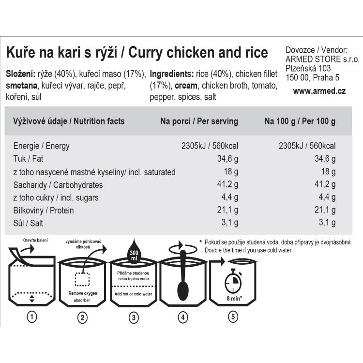 Nourriture déshydratée - poulet au curry avec riz, Tactical Foodpack