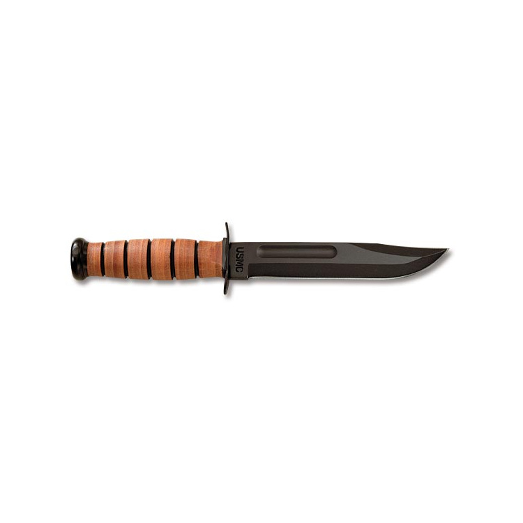Couteau militaire Ka-Bar USMC, tranchant lisse, étui en cuir