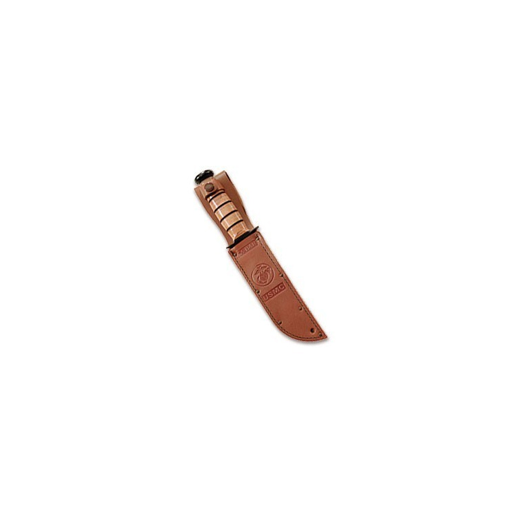 Couteau militaire Ka-Bar USMC, tranchant lisse, étui en cuir
