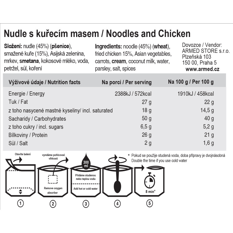 Nourriture déshydratée - nouilles au poulet, Tactical Foodpack