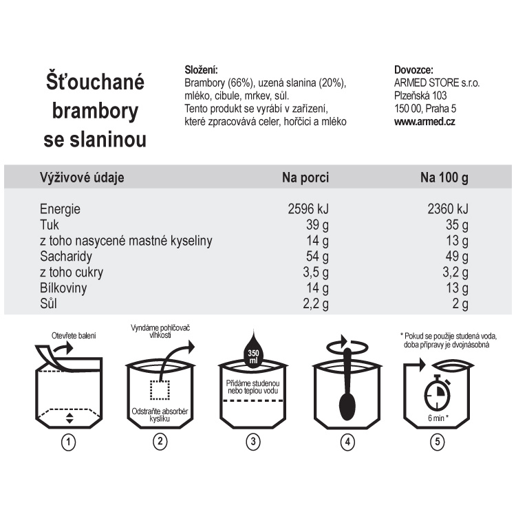 Nourriture déshydratée - purée de pommes de terre et bacon, Tactical Foodpack